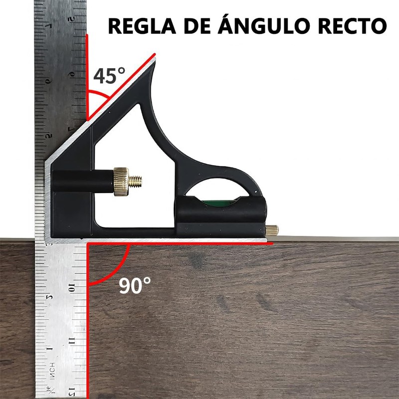 Regla De Ángulo,Escuadra De Combinacion,Acero Inoxidable,12 Pulgadas y 30cm,Ajustable Escuadra