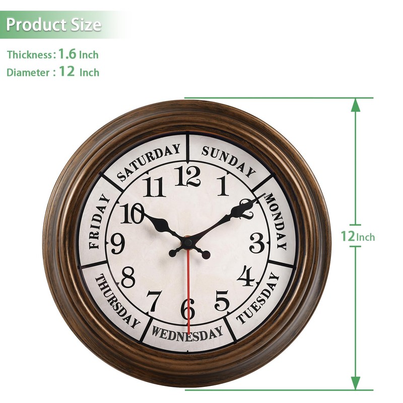 45MinST 12 Inches Retro Wall Clock,Day of The Week Wall