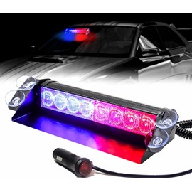 8-LED Emergency Strobe Light 12V 8-LED Car Warning Light Bar Switch and Suction Cup Flashing Warning Light for Car Truck Bus Forklift (Red & Blue)