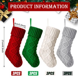 Hungdao 12 Pcs Christmas Stockings Mini Knitted Xmas Stockings Bulk 8.3 Inch Rustic Socks Double Sided Fireplace Hanging Vintage Stockings for Family Christmas Decorations(Vivid Colors)