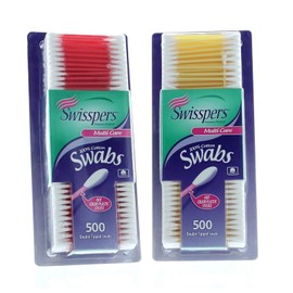 Swisspers Hot Color Cotton Swabs, 100% Cotton, Color Plastic Sticks, 500 per Pack (Color May Vary) - 2 Pack