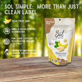 SOL SIMPLE Regenerative Organic Certified, Dried Banana | 3oz Snack Pack (3 Bags Total) | Dried Fruit | Vegan | Non-GMO | No Added Sugar | Fair Trade | Organic