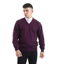 Brooklyn Clothing Mens V Neck Jumpers Soft Feel Acrylic Classic Fit Sweater Long Sleeve Casual Top (Purple, XL)