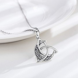 CHENGHONG Celtic Moon Necklace for Women 925 Sterling Silver Celtic Knot Moon Pendant Necklace Crescent Irish Necklace Jewelry Gift for Men