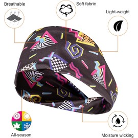 Kuskins 4PCS Neon 80s 90s Retro Headbands for Women Men - Wide Stretchy Sweatbands, Moisture Wicking Unisex Sports Headband for Running, Yoga, Cycling, Fitness, Hiking & Travel