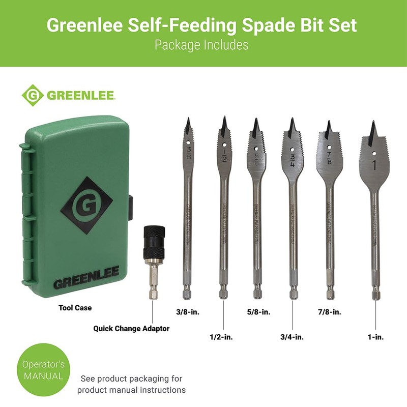 Greenlee 34AR-6 7-Piece Self-Feeding Spade Bit Set with 3/8" to