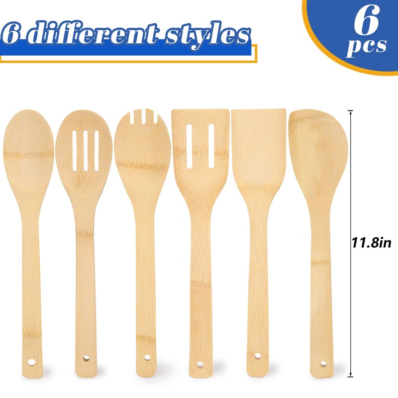 HANSGO 6PCS Bamboo Kitchen Utensils, Bamboo Spatula Spoons Kitchen Cooking