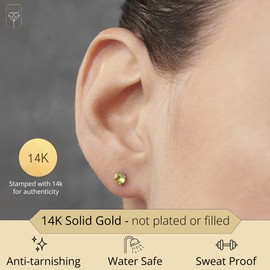 MAX + STONE 14k Yellow Gold Genuine Green Peridot Round Stud Earrings for Women | 4mm August Birthstone