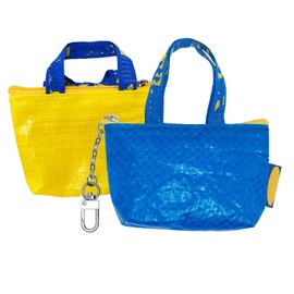 HUATEEN 2PCS Blue & Yellow Keychain Coin Purse Oval Squeeze Mini Bag with Carabiner Clip Zippered Small Pouch for Women's Coins Keys & Essentials