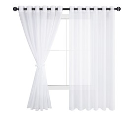 Hiasan White Sheer Curtains for Bedroom with Tiebacks, Light Filtering Voile Textured Drape Airy Extra Wide Grommet Window Curtains for Living Room, Sliding Door, Nursery, W70 x L63, 2 Soft Panels