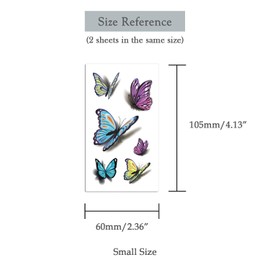 Oottati 2x 6pcs Colorful Butterfly Small Tiny Temporary Tattoos for Women Adults, Cute Purple Blue Butterfly Fake Tattoo Stickers, Waterproof Long Lasting Body Art for Arm Wrist
