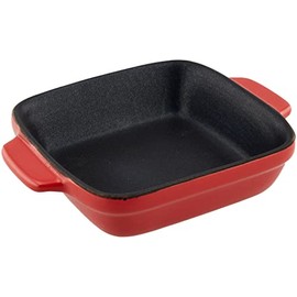 Pearl Metal L-1821 Oven Chef Fluorine Treatment, Heat Resistant, Deep Plate, 5.5 x 5.5 inches (14 x 14 cm), Red