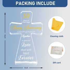 Bluebook 50th Anniversary Wedding Crystal Standing Cross Gifts for Couple,4x6in Happy Anniversary Table Decoration for Parents, 50 Years of Marriage Best Gifts Idea for Women Her Him