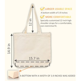 PN.HCNMTFB Canvas Tote Shopping Bag, Pockets, Zipper, Durable, Lightweight, Cotton