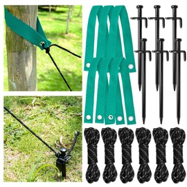 Pack 18 Heavy Duty Steel Tree Stake Kits with Tree Straps, Include 6 PCS 15.5" Tree Straps & 7.8" Tree Stakes and Rope