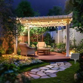 AUBVERC Solar String Lights Outdoor Waterproof 54 FT 24 Sockets 25 LEDs Patio Lighting, USB Charge & Remote Controlled Dimmer Timer, Solar Outdoor Lights for Patio Yard Outside Camping Party 2700K