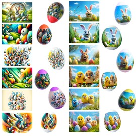 Dcurix 48 Pieces Thermo Heat Sleeves Easter Eggs Wraps Decorative Egg Easter Bunny and Chick Pattern Decoration Film Pysanky Shrink Wraps Pysanky Heat Shrink Sleeves (Large)