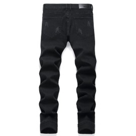 OIIIO Men's Patch Ripped Stretch Regular Fit Jean (32, Black-6601)