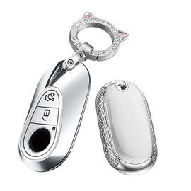 SANRILY Plating PC Smart Key Fob Cover Fit for Benz Key S-Class 2021 2022 W223/New S580, G-Class E-Class Keyless for Mercedes Key Fob Case Shell with Bling Keychain Silver