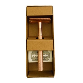 Safety Razor Metal Black & Rose Gold - Classic Safety Razor for Men and Women - Sustainable, Plastic-free & Gentle on the Skin - Thorough Wet Shaving with Interchangeable Blades (Rose Gold)
