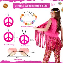 Hippie Costume Women's Vest Set Retro Boho Hippie Clothing Accessories Women's Pink Hippie Vest 60s 70s Clothing Women's Disco Outfit Cowgirl Fancy Dress Costumes Hippie Fringe Vest Woman Carnival