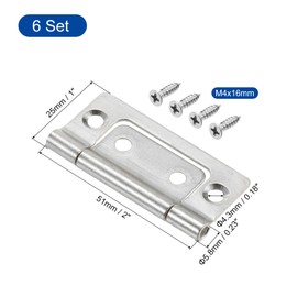 sourcing map 6Pcs 2x1 Inch Door Hinges Non-Mortise No Noise Bifold Door Hinges Plating for Cabinet Furniture Window Wardrobe with Screws, Pure White