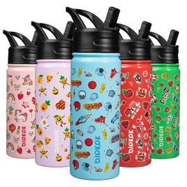 BJPKPK Botella de agua aislada con tapa de popote, botellas de agua de metal de acero inoxidable de 18 onzas, botellas de agua reutilizables a prueba de fugas, sin BPA, tazas, termo, patio de juegos