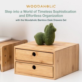 Set of 3 Bamboo Organizer Desktop Drawers - 1, 2, 3 Drawer Storage Organizer Ideal for Desk Accessories, Office Supplies, Makeup Storage & More - Tabletop Wood Box Stackable Drawers