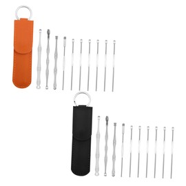 FRCOLOR 2Sets Stainless Steel Ear Picks Double Ended Earwax Removal Tools with Ergonomic Smooth Handles for Comfortable Massage and Safe Cleaning Portable Personal Care Kit