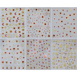 Masper 8 Blatt Nail Art Aufkleber, Mond Stern Sonne Nagelaufkleber Abziehbilder für Make-up Nagelbedarf Nail Art Design Dekoration Zubehör - 4 Designs in Gold, je 2 Blatt