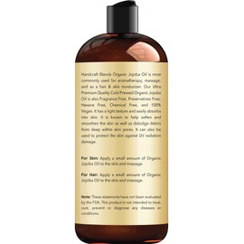 Handcraft Blends Handcraft Blends USDA Organic Jojoba Oil - Cold-Pressed 16 Fl Oz - 100% Pure and Natural - Premium Grade Carrier Oil for Skin and Hair - Hair and Body - Massage - Hexane-Free