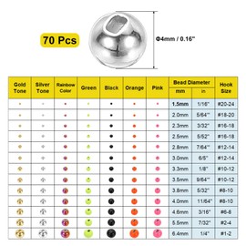 PATIKIL Fly Tying Tungsten Beads, 70 Pcs 4mm / 0.16 Inch Tungsten Slotted Bead Round Ball for Fly Tying Jig Hooks Fishing Materials, Silver Tone