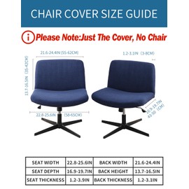 LavishCover Armless Chair Cover Office Desk Chair Cover, Waterproof and Elastic Criss Cross Chair Cover, Exquisite Vanity Chair Cover, Mid Back Wide Seat Accent Chair Covers(Nave-Blue,T-Type)