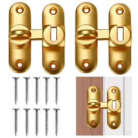 Pack of 2 Sliding Door Locks, 90/180 Degree Adjustable Vintage Stainless Steel Door Lock with 10 Mounting Screws, Perfect for Kitchens, Bathrooms, Windows, Barns (Gold)