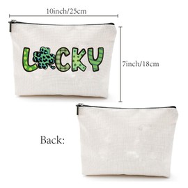 CREATCABIN Lucky Make Up Bags Cosmetic Bag Canvas Multi-Purpose Bag Zip Green Clover Bag Toiletry Bag Travel Storage Bag Purse for St. Patrick's Day Women 24 x 20 cm