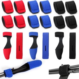 GOTDYBST Pack of 15 Fishing Rod Bands, Elastic Fishing Rod Straps, Adjustable Velcro Bands, Fishing Rod Straps with Hood, Soft Fishing Accessories for Tying Fishing Rods, Red, Black, Blue