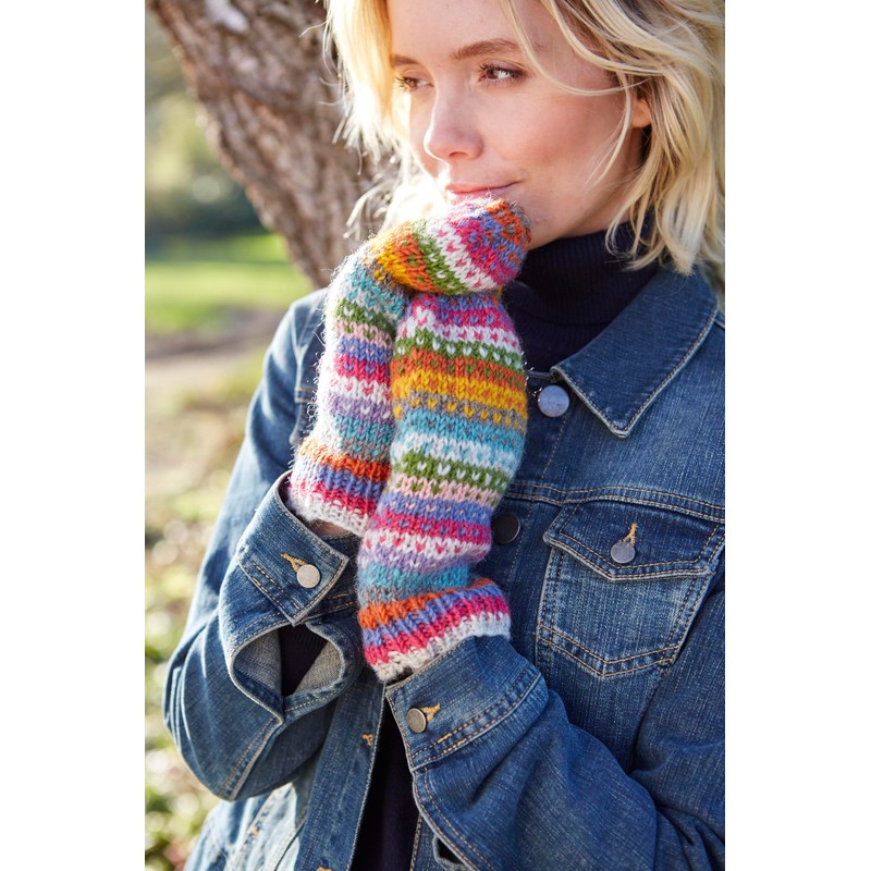 Pachamama Women Wool Mittens Fleece Lined Handknitted Dots Stripes Multicoloured