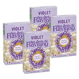 Les Anis de Flavigny Candy Mints, The French Mints, Vegan, Non-GMO, Made in France, Violet Flavor, 40g Box, 4-Pack