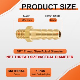 Rebower 1 Pack Brass Hose Barb to Female Adapter 6mm Barb x M6x1mm Female Industrial Automotive Crown Transfer for Home Gardening Water Treatment