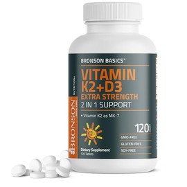 Bronson Vitamin K2 (MK7) with D3 Supplement Extra Strength 2 in 1 Support, 10,000 IU Vitamin D3 & 120 mcg K2 MK-7, 120 Tablets