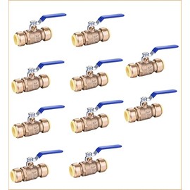 EZ-Fluid 1/2" Push Fit Ball Valve Heavy Duty LF Brass Full Port Water Stop Shut Off Valve, Push to Connect PE-RT, CPVC, Copper,Pex Tubing,Quarter Turn (10-Pack)
