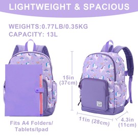 VASCHY Toddler Kid Backpacks for Girls, Cute Lightweight Water Resistant Preschool Backpack for Children Chest Strap Unicorns
