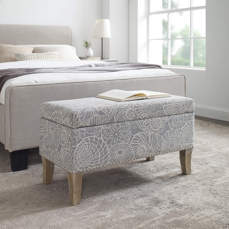 Linon Stone Upholstered Storage Stephanie Ottoman