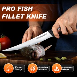 PURPLEBIRD Fillet Knife for Fish 7" with Sheath, 440C Stainless Steel Boning Knife for Meat Cutting with Wood Handle, Fish Fillet Knives Kitchen & Outdoor for Fishing, Hunting, BBQ, Christmas Gifts