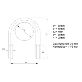 Design61 4 x U-bolts M10 x 90 mm x diameter 40 mm U-bolt threaded bracket galvanised U-bolt