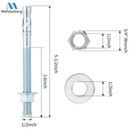 Metalsuberg 1/2" x5-1/2 Wedge Anchor by Zinced of Heavy-Duty Fastener for Cement and Concrete (8pcs Pack)