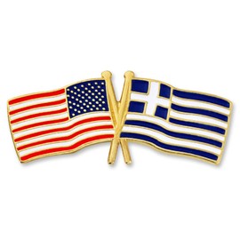 PinMart‘s USA and Greece Crossed Friendship Flag Enamel Lapel Pin - Country Flags Pins For Hats, Jackets, and Backpacks – 1 Piece