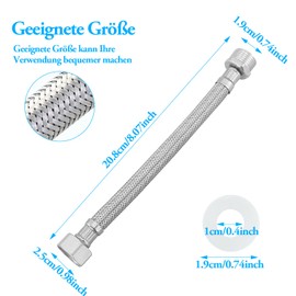 Male Thread, 2 Spacers, Connection Hose with Stainless Steel Braid, Connection Hose, Tap Hose for Tap Angle Valve, Cistern (20 cm)