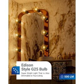 Sunco 10 Pack G25 LED Light Bulbs, Filament Edison Globe, Vanity Lighting Bulb for Bathroom Bedroom, 500 LM, 5W (60W Equivalent), 4000K Cool White, Dimmable, E26 Base, Clear UL