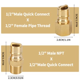 1/2 Inch QDD LP Natural Gas Quick Connect Fittings Kit, 1/2 Quick Connect Natural Gas Propane Quick Connects Fittings, 100% Solid Brass with Dust Cover